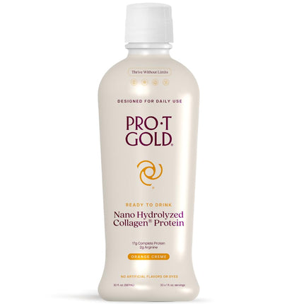 ProT Gold Liquid Collagen Protein Shot, Support for Hair, Nails & Skin, 17g from Nano Hydrolyzed & Grass Fed with Amino Acids, Gluten Free, Sugar Free, 0g Carbs, Orange Creme, 30 Fl Oz