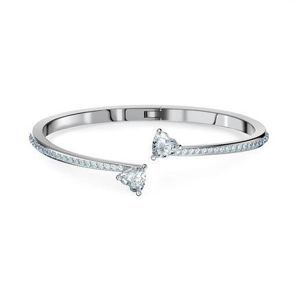 Swarovski Mesmera Bangle Bracelet, Heart-Shaped Clear Crystals on a Rhodium Finish Cuff, Size M, from the Attract Soul Collection