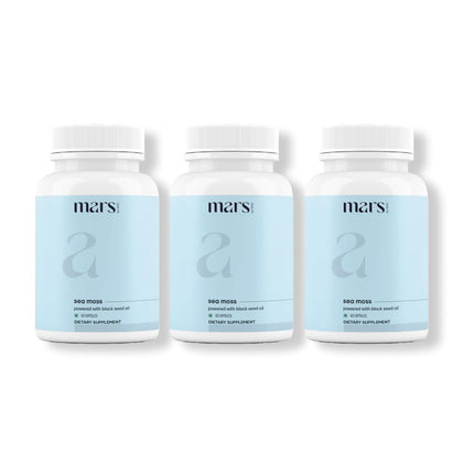 Mars Sea Moss Caps Surge Natural (60N) | Packed with 84 Essential Minerals | Powered with Black Seed Oil, Surgemax & Vitamin D3 | Overall Well-Being - Pack of 3