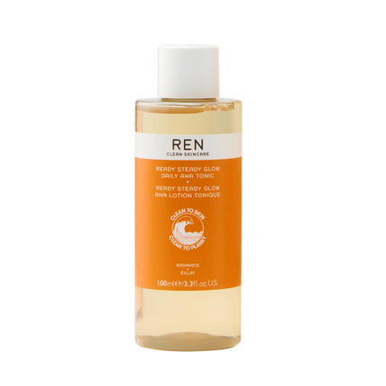 REN Clean Skincare Glow Tonic - Daily Facial Brightening - Exfoliate, Hydrate & Even Skin Tone with Resurfacing AHAs & BHAs - Cruelty Free & Vegan Pore Reducing Toner, 3.3 Fl Oz