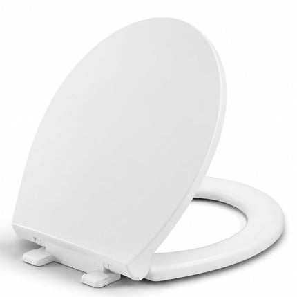 Round Toilet Seat, Slow Close, White Plastic, Never Loosen, 16.5”