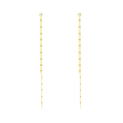SLUYNZ Solid 925 Sterling Silver 6.3inch Long Chain Earrings Dangle for Women Teen Girls Line Dangle Earrings Chain Backs (B-Gold Plated)
