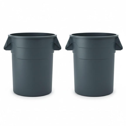 Kleen Commercial Gray Brute 44 Gallon Heavy Duty Round Trash Can/Utility Container/Garbage Container/Landscapers/Construction Sites/Restaurants/Offices/Warehouses, Made in The USA (2 Pack)