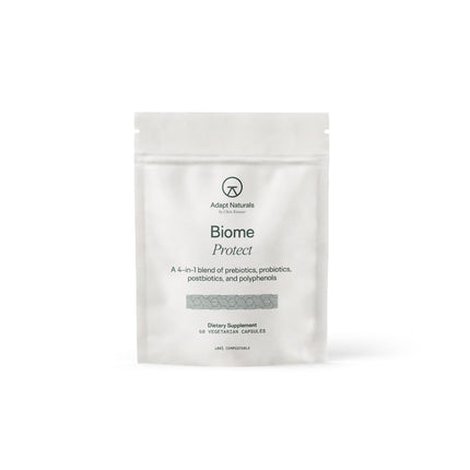 Adapt Naturals 4-in-1 Biome Protect Prebiotics, Probiotics Supplement Postbiotics & Polyphenols for Microbiome, Gut Health & Defense for Women & Men, 30 Day Supply