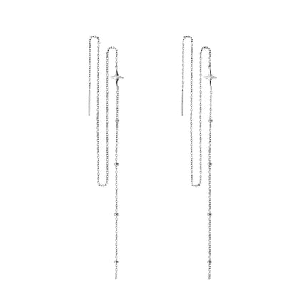 SLUYNZ 925 Sterling Silver Star Long Dangle Earrings Chain for Women Teen Girls Line Dangle Earrings Tassel Threader Chain (A-Sterling Silver)