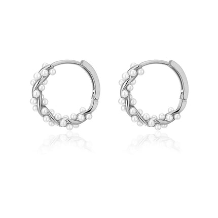 SLUYNZ 925 Sterling Silver Pearls Twist Hoop Earrings for Women Teen Girls Pearls Hoop Earrings Wedding Bridal Earrings (A-SILVER)