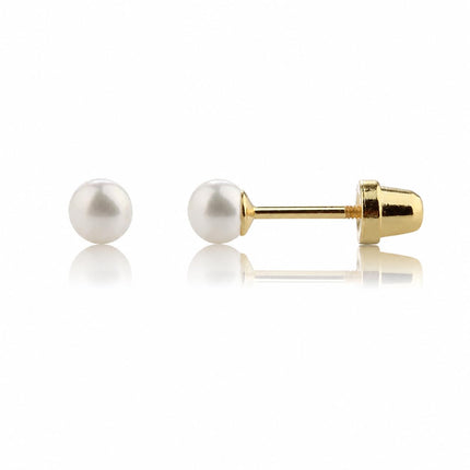 Precious Pieces Children's Freshwater Pearl Earrings, 14K Gold-Plated