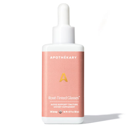 Apothékary Rosé-Tinted Glasses, Supports a Balanced Mood & Focus, Alcohol-Free, Wine-Inspired Herbal Liquid Drops with Schisandra Berry & Lion's Mane Mushroom, Certified Organic, 4 fl oz, 100 Servings