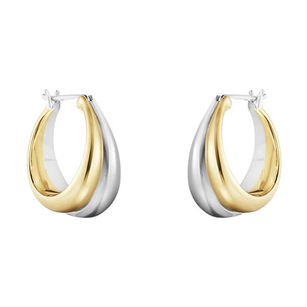 PICKBEAU 18K Two-tone Gold Silver Curve Earrings for Women | Light Weight Italian Design Click Top Chunky Hoop Earrings for Women