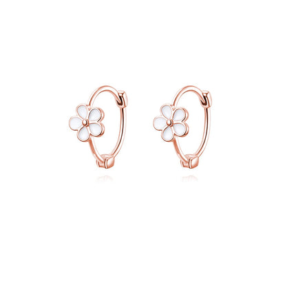 Reffeer Solid 925 Sterling Silver Flower Hoop Earrings Huggie for Women Teen Girls Daisy Hoop Earrings Cartilage Helix Earrings (C-Rose Gold)