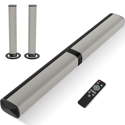Assistrust Sound Bar for Smart TV, 80W Soundbar with Bluetooth/ARC/Opt/AUX Connect, Auto Volume Boost, 3 Equalizer Modes, 2 in 1 Detachable Soundbar for TV/PC/Gaming/Projectors (Beige)