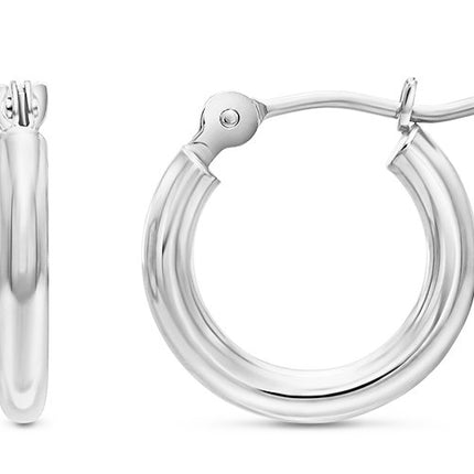 14k White Gold Small Round Hoop Earrings, 12mm (0.48 inch Diameter)…