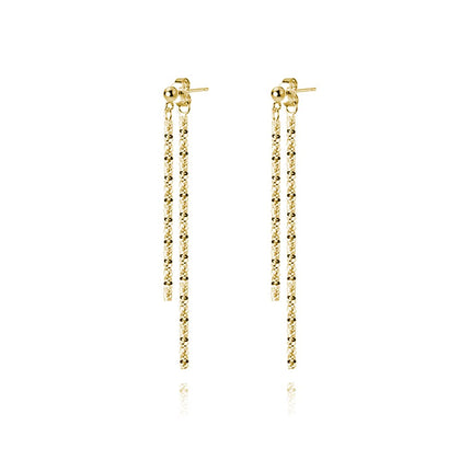 Reffeer Solid 925 Sterling Silver Tassel Chain Dangle Earrings for Women Teen Girls Minimalist Dangle Earrings Drops (B-18K Gold)