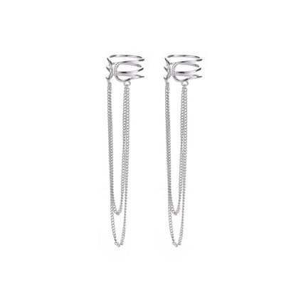 SLUYNZ 925 Sterling Silver No Piercing Cuff Earrings Chain for Women Wrap Earrings Tassel Clip On Ear (A-Silver)