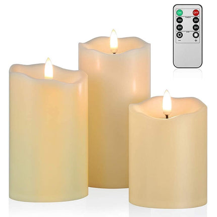 ANGELLOONG Flickering Flameless Candles, Realistic Battery Operated Candles with Remote and Timer, Set of 3 LED Candles for Fall Room Home Wedding Decor Centerpieces Table Party Christmas Decorations
