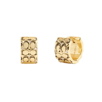 COACH Quilted C Huggie Earrings Golden One Size