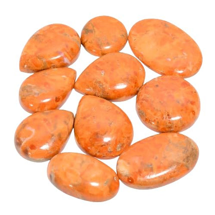 Natural Orange Copper Turquoise Gemstone- Healing Crystals for DIY Jewelry Making -Loose Natural Cabochon -Crafting Unique Jewelry Designs Gift for Her, Mother and Wife (5 pcs, 25-35 mm)