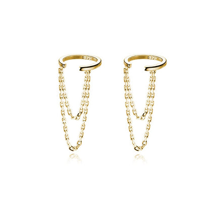 Reffeer Solid 925 Sterling Silver Minimalist Cuff Earrings Chain for Women Teens Cartilage Wrap Earrings Helix Cuffs (B-18K Gold)