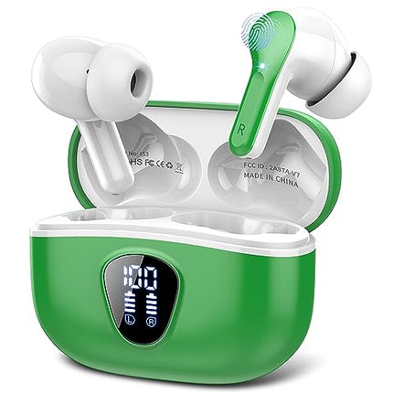 Wireless Earbuds, Bluetooth 5.3 Headphones HiFi Stereo, Bluetooth Earbuds with ENC Noise Cancelling Mic, IP7 Waterproof in Ear Earphones, 48H, LED Display Ear buds for Pad Phones Workout, Deep Green