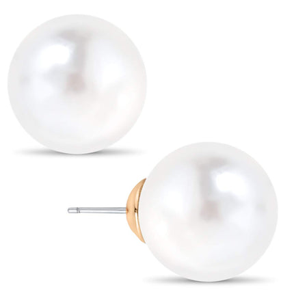 Large Pearl Earrings for Women Studs - Big Faux White Pearl Stud Earrings