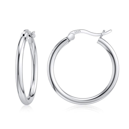 JIAYIQI Sterling Silver Hoop Earrings for Women 18K White Gold Plated Hypoallergenic Round Sliver Hoop Earrings Diameter 20mm