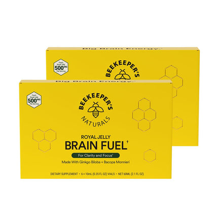 Beekeeper's Naturals B.LXR Brain Fuel - Memory, Focus and Clarity Liquid Formula, Supports Productivity Royal Jelly, Ginkgo Biloba, Bacopa Monnieri Keto Friendly, Gluten & Caffeine-Free, 6 ct (2 Pack)