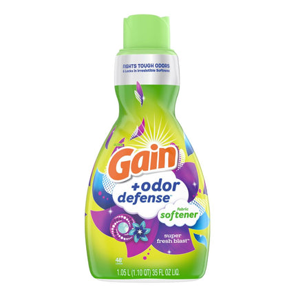 Gain Odor Defense Liquid Fabric Softener, Super Fresh Blast scent, 35 FL OZ, 48 loads, 2 in 1 Freshness plus Odor Protection