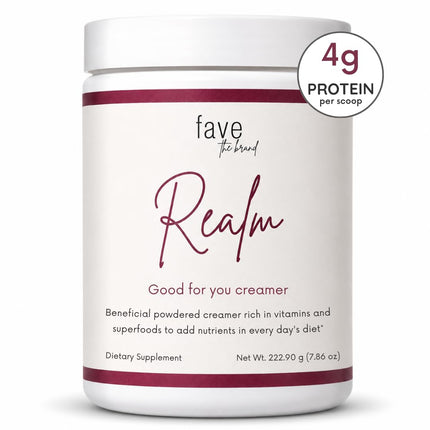 Fave the Brand Realm Functional Coffee Creamer Powder | L-Theanine, Magnesium & Hyaluronic Acid | Calm Energy, Hydration & Beauty Support | Daily Wellness Creamer