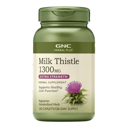 GNC Herbal Plus Milk Thistle 1300mg Supplement, Extra Strength, Vegetarian, Supports Healthy Liver Function, 120 Servings