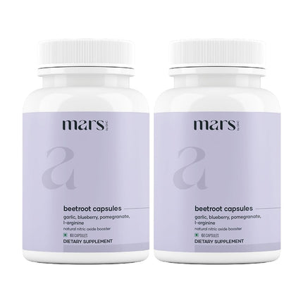 Mars Beetroot Capsules with L-Arginine, Garlic, Pomegranate & Blueberry, Nitric Oxide Booster Supplement, Pack of 2