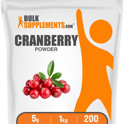 BulkSupplements.com Cranberry Powder - Cranberry Supplements for Women & Men, Air Dried Cranberries - Unsweetened & Gluten Free, 5g per Serving, 1kg (2.2 lbs) (Pack of 1)
