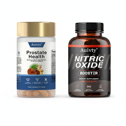 Auivty Prostate Health and Nitric Oxide Booster Bundle, Mushroom Blend with Saw Palmetto, 90 Capsules + 100 Capsules, with Free Bottle