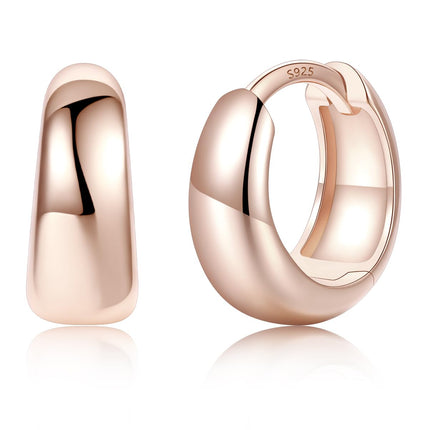 Silvora Rose Gold Huggie Earrings for Women, Small Chunky Hoops with 925 Sterling Silver Post, Lightweight Rose Gold Earrings, 8mm