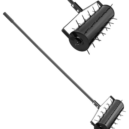 VEVOR Rolling Lawn Aerator, 21-inch Heavy-Duty Manual Rolling Aerator Lawn with Detachable Handle and 33 Iron Spikes, Rolling Lawn Aeration Tool for Garden Patio Yard Compacted Soils and Lawns, Black