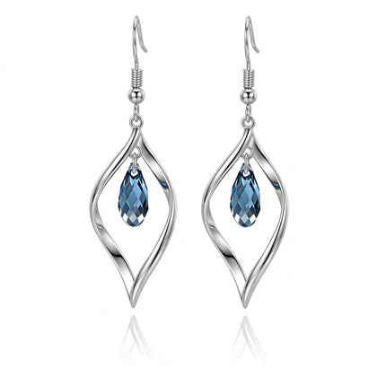 Silver Drod Dangle Earrings with Sapphire Teardrop Crystal for Women