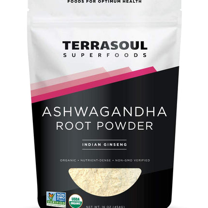 Terrasoul Superfoods Organic Ashwagandha Root Powder, 1 Lb - Stress Adaptogen | May Improve Sleep | Lab-Tested for Quality