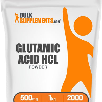 BulkSupplements.com L-Glutamic Acid HCl Powder - Amino Acid Supplement, Glutamate Supplement - for Gut Health, Glulten Free, 500mg per Serving, 1kg (2.2 lbs) (Pack of 1)