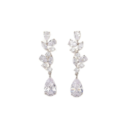 SWEETV Bridal Wedding Earrings for Brides Bridesmaides-Marquise Teardrop Earrings for Women, Cubic Zirconia Drop and Dangle Earrings for Prom or Pageant,Jewelry, Silver