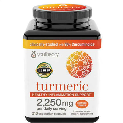 Youtheory Turmeric Curcumin Supplement with Black Pepper BioPerine, Powerful Antioxidant Properties for Joint & Healthy Inflammation Support 2250 MG 210 Capsules