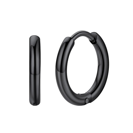 FaithHeart Stainless Steel Black Huggie Hoop Earrings for Men 10mm