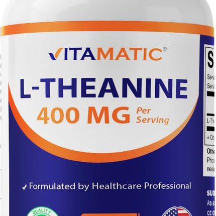 Vitamatic L-Theanine Supplement 400mg per Serving - 240 Tablets - Non-GMO, Gluten Free