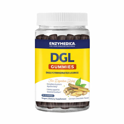 Enzymedica DGL Supplement for Men & Women - DGL Deglycyrrhizinated Licorice Gummies for Digestive Support & Gut Health, Soothes Stomach & Occasional Heartburn, Gluten Free, Vegan, Chocolate - 74 Count