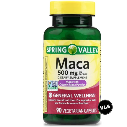 Spring Valley Maca Root 500mg Capsules, Organic Maca Root for Women and Men + VLS Sticker.