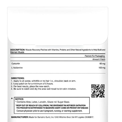 Bariatric Guru MuscleGuard Wellness Transdermal Patch – Daily Muscle Support with Turmeric, Creatine, L-Glutamine & Herbal Extracts – Fitness Recovery, Strength & Performance Aid