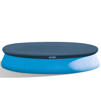 INTEX 28022E Pool Cover: For 12ft Round Easy Set Pools – Includes Rope Tie – Drain Holes – 12in Overhang – Snug Fit
