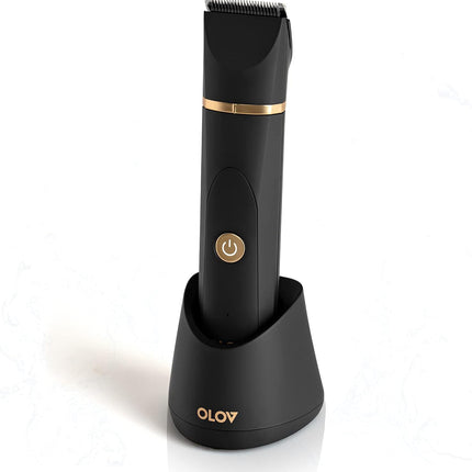 OLOV Electric Body Hair Trimmer - Groin Trimmer for Men - Bikini Trimmer Women - Wet/Dry Shaver Groomer, Replaceable Ceramic Blade Heads, USB Recharge Dock, Waterproof Hygiene Razor,Black