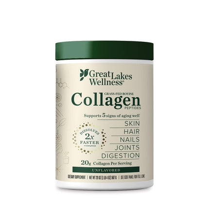 Great Lakes Wellness Collagen Peptides Powder – Supports Skin, Hair, Nails, Joints & Digestion – Hydrolyzed, Quick Dissolve, Non-GMO, Keto & Kosher – Pure Collagen Protein (20 oz, 28 Servings)