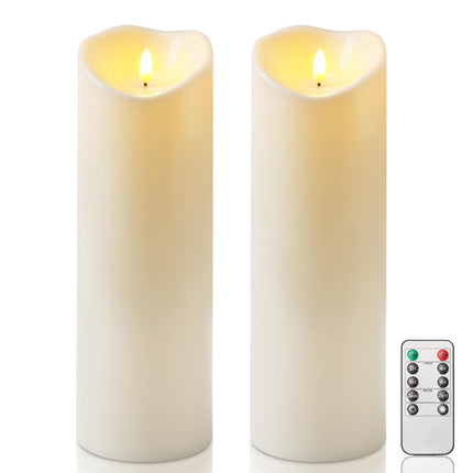 Homemory 4"x12" Outdoor Waterproof Flameless Candles with Timers and Remote Control, Battery Operated Candles, LED Plastic Candles, Ivory White, Set of 2