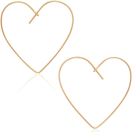 Heart Hoop Earrings for Women, 18K Gold Plated Lightweight Threader Dangles