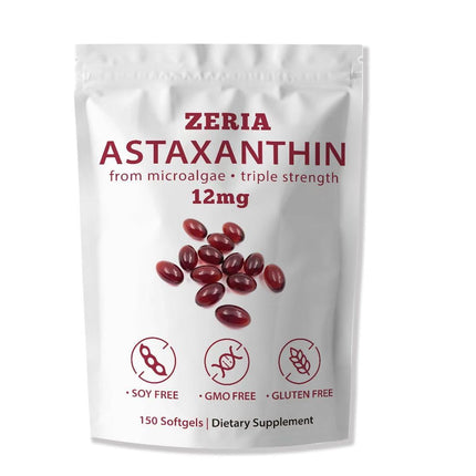 ZERIA Astaxanthin 12mg, 150 Softgels - Natural Microalgae Antioxidant for Eye, Skin & Immune Support, 4-Month Supply(1pcs)